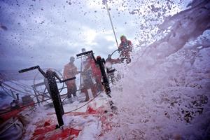 Massive walls of white water crash over the deck on CAMPER